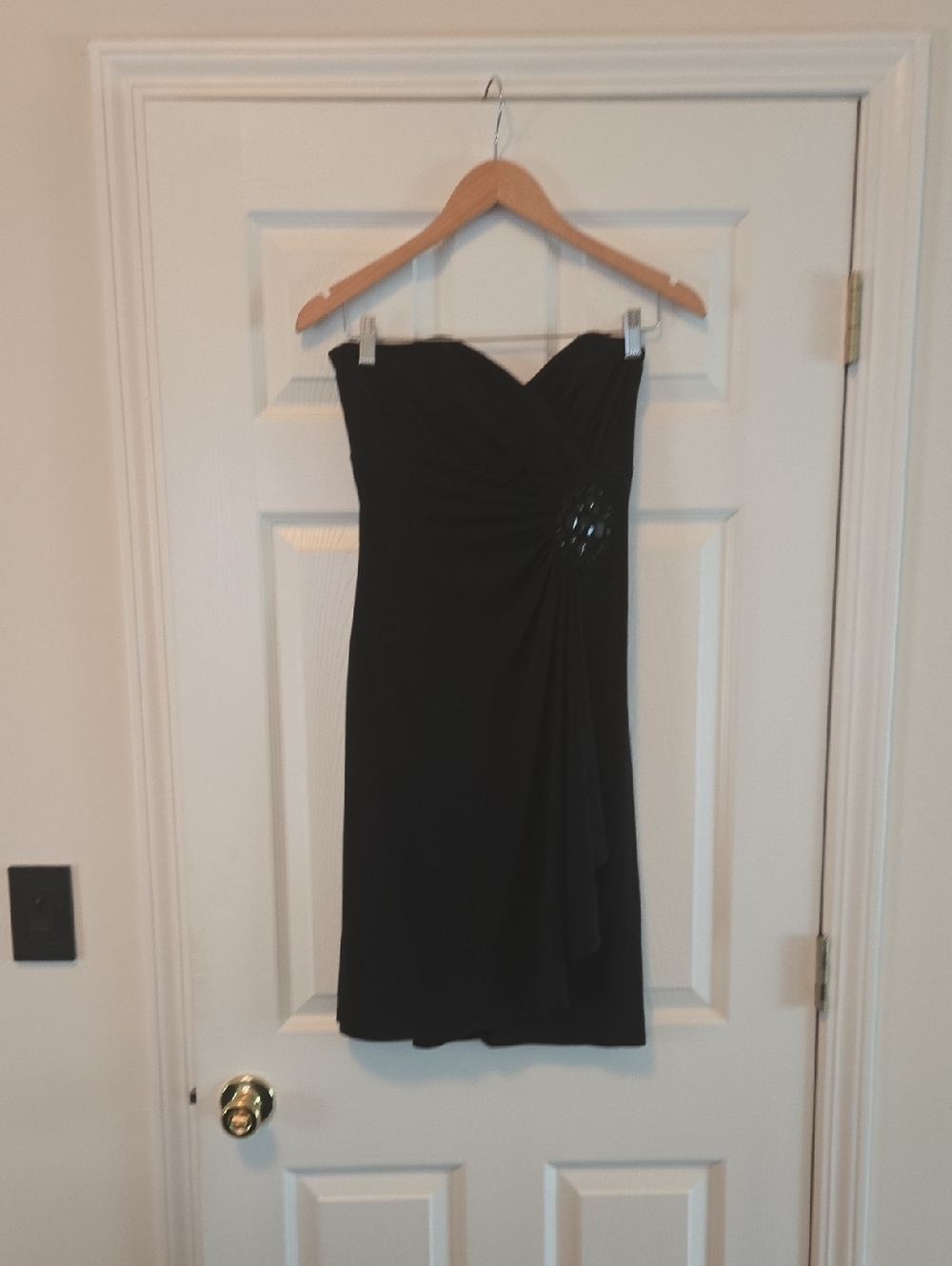 White House Black Market Strapless Black Cocktail Dress with Side Embellishment